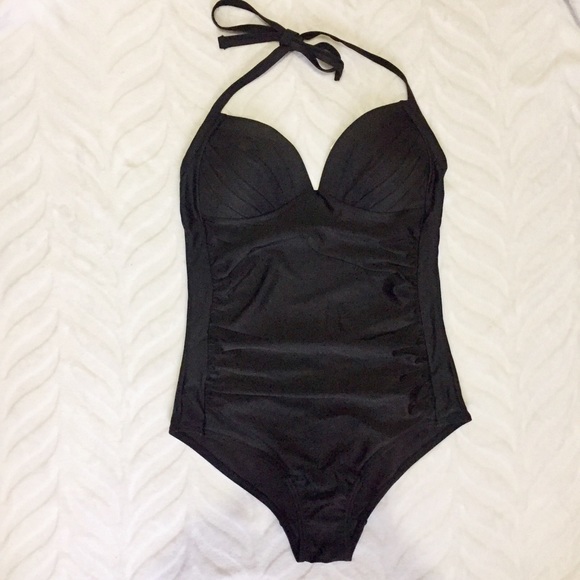 One-Piece Swimsuit Black VTG Style Molded Bra - Picture 8 of 9